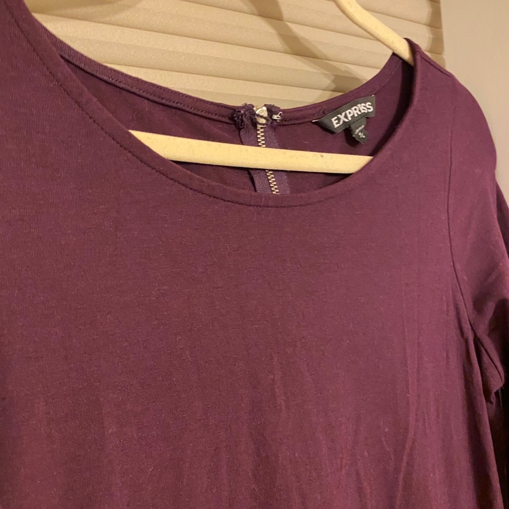 Express Burgundy Long Sleeve Swing Dress Size Medium Fit & Flare Open Back - Picture 6 of 8